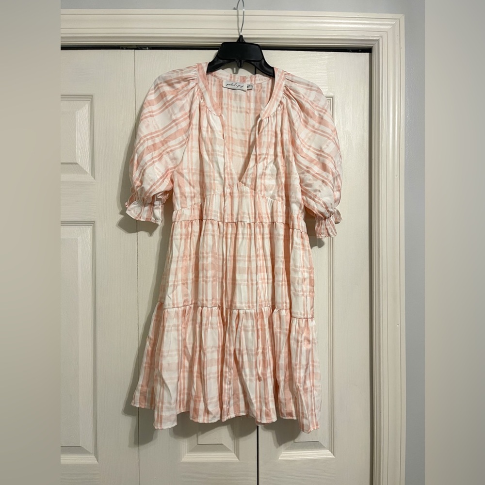 Petal & Pup Short Sleeve Pink and White Dress